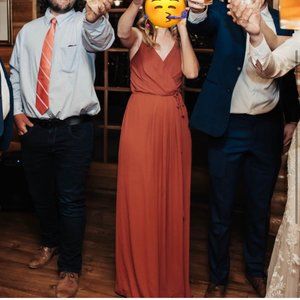 Cinnamon David's Bridal bridesmaid wrap dress